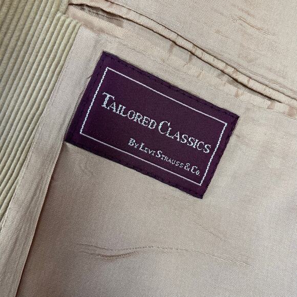 Vintage Levi Strauss Tan Khaki Two Button Corduroy Blazer Jacket Elbow Patch 44R - Picture 7 of 9